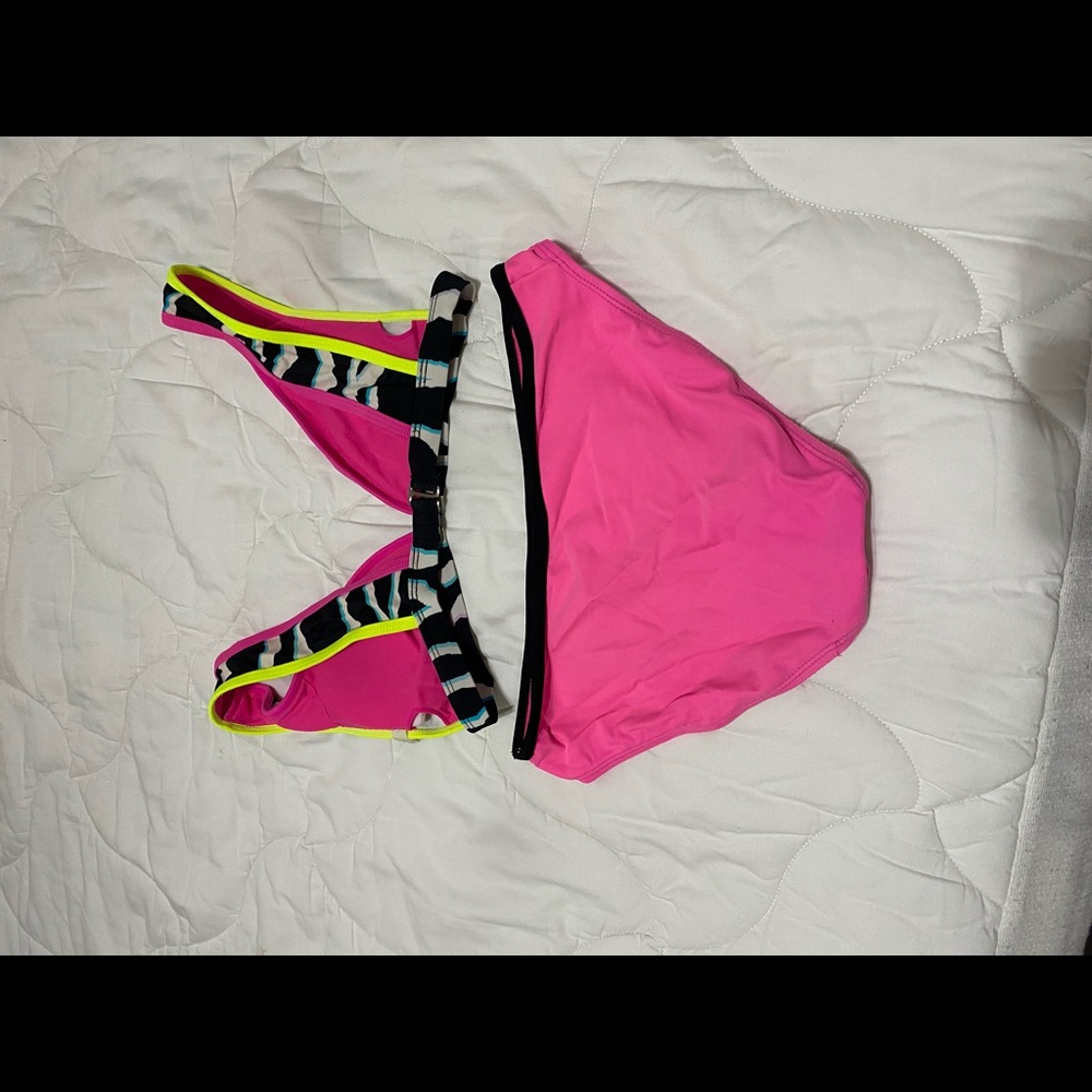 2 piece bikini in neon pink & zebra stripes size medium